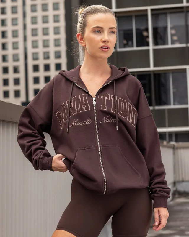 Routine Zip Through Hoodie - Cocoa made by Muscle Nation