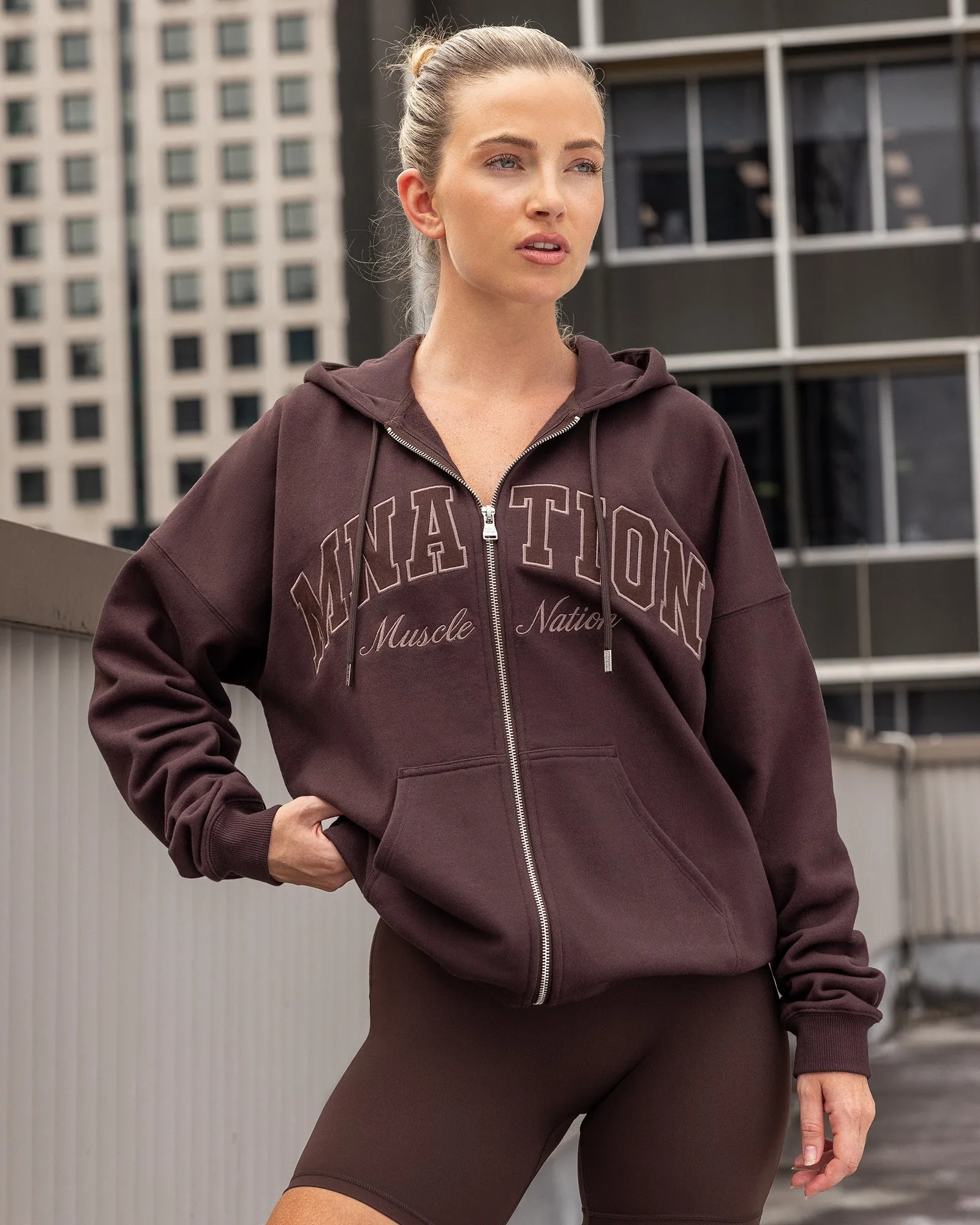 Routine Zip Through Hoodie - Cocoa sold by Muscle Nation