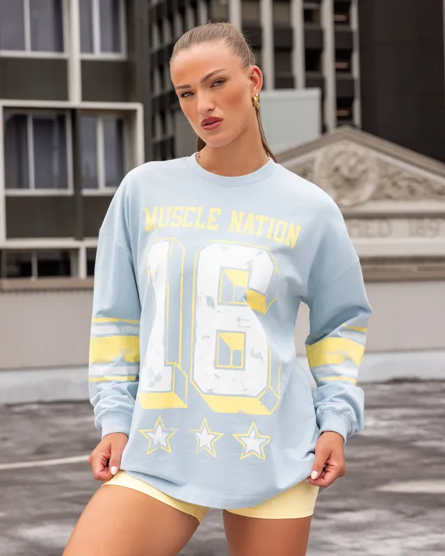 Numero Loopback Oversized Long Sleeve Top - Blue Bell made by Muscle Nation