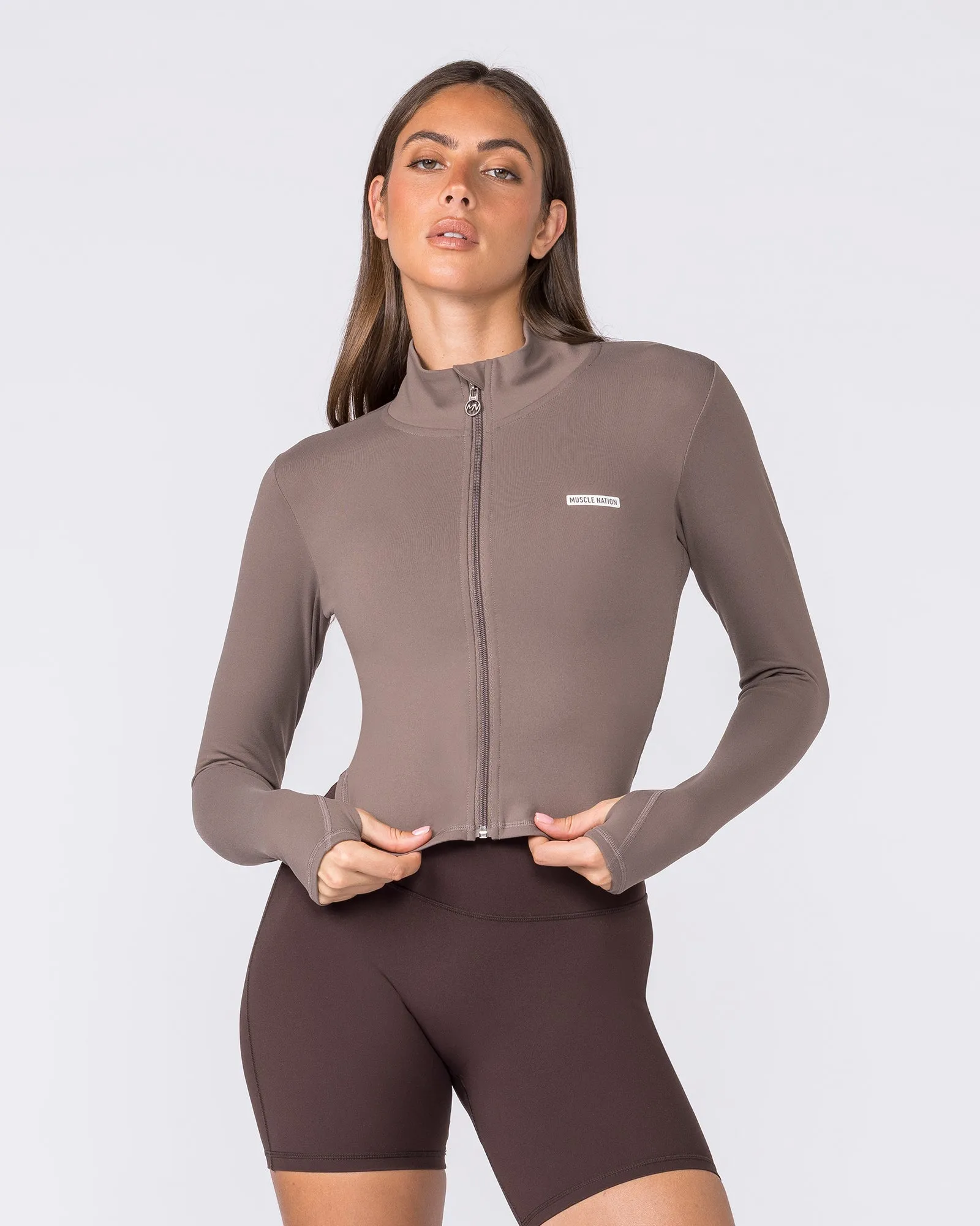 Favourite Cropped Zip Through - Taupe sold by Muscle Nation product image thumbnail 3