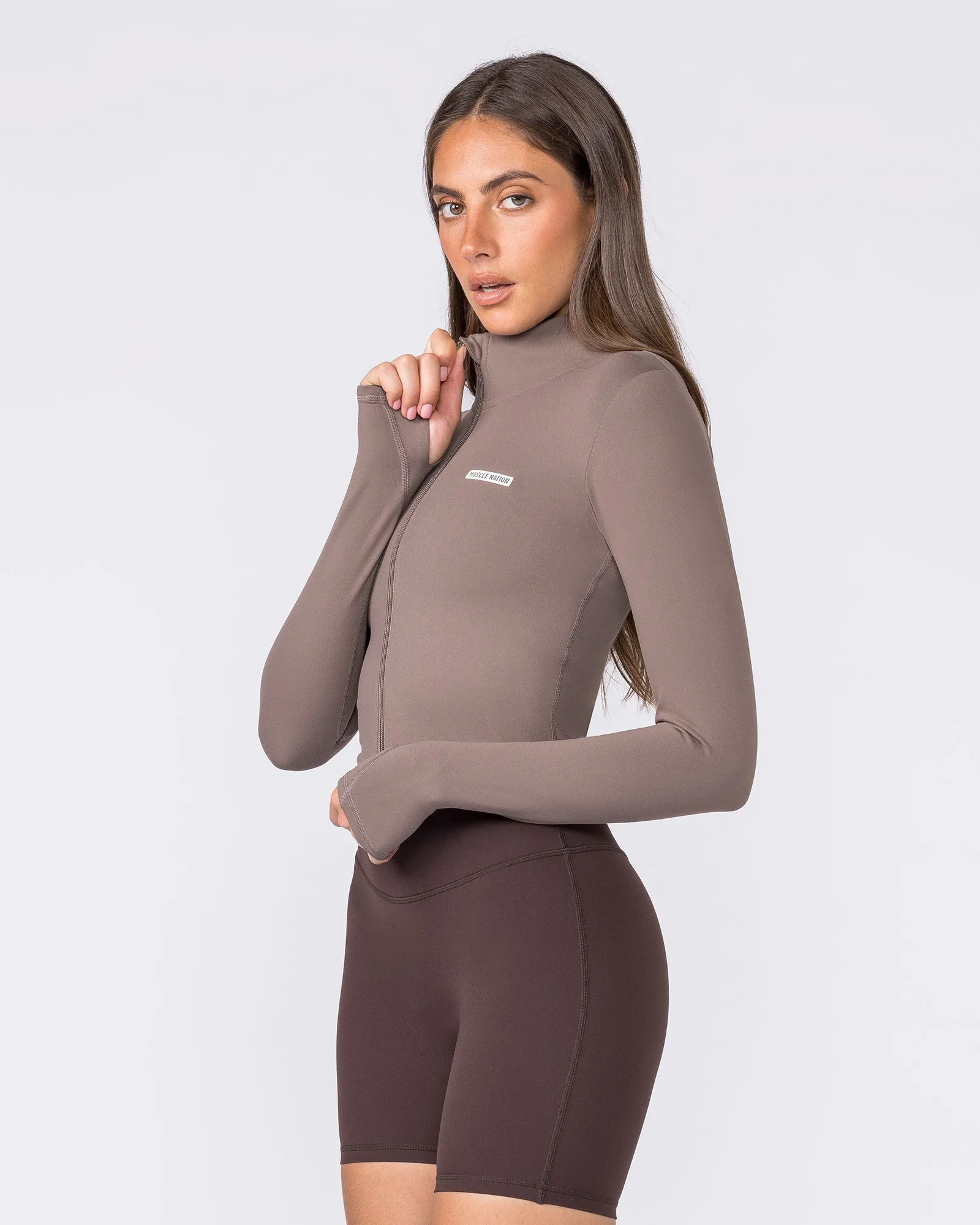 Favourite Cropped Zip Through - Taupe sold by Muscle Nation product image thumbnail 4