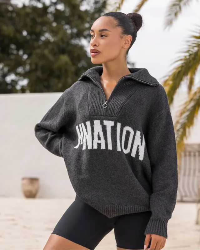 Heritage Oversized Knit - Black Marl made by Muscle Nation