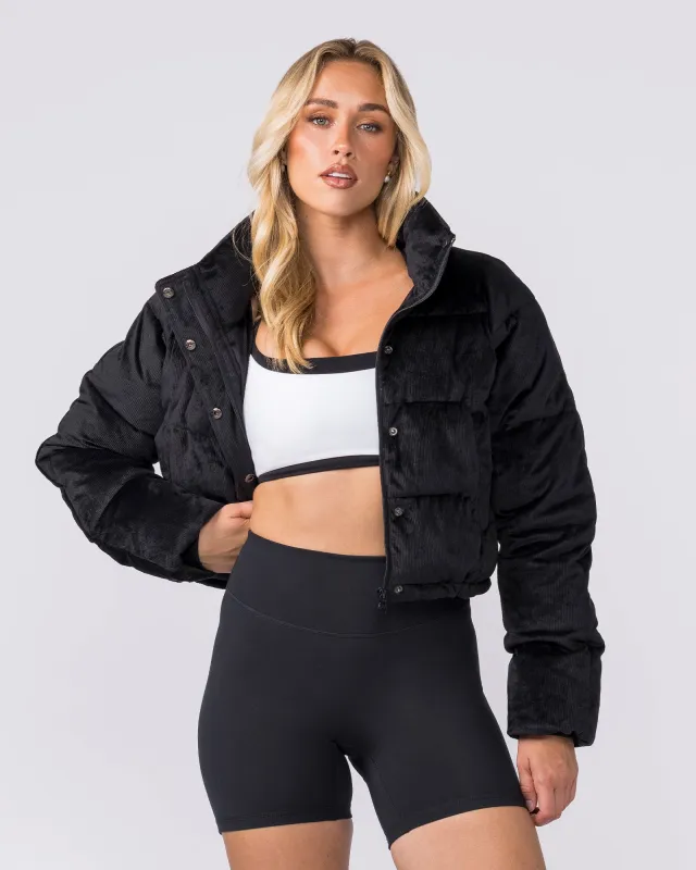Cord Puffer Jacket - Black made by Muscle Nation