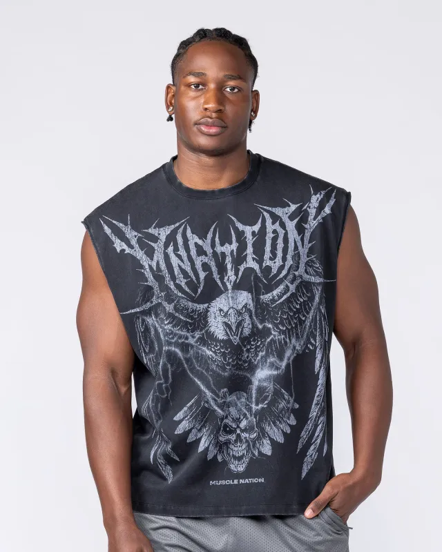 Gothic Eagle Boxy Muscle Tank - Washed Black made by Muscle Nation
