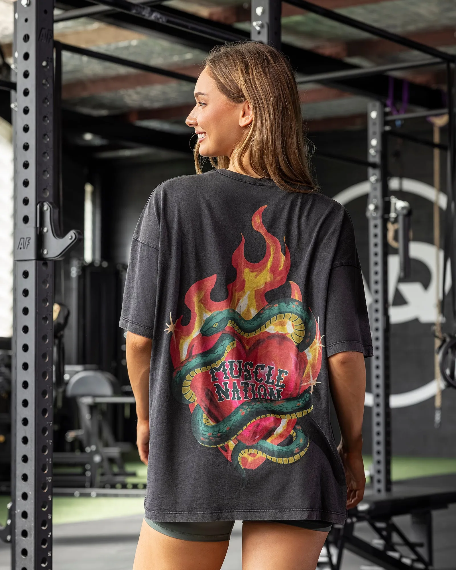 Hearts On Fire Oversized Tee - Washed Black sold by Muscle Nation