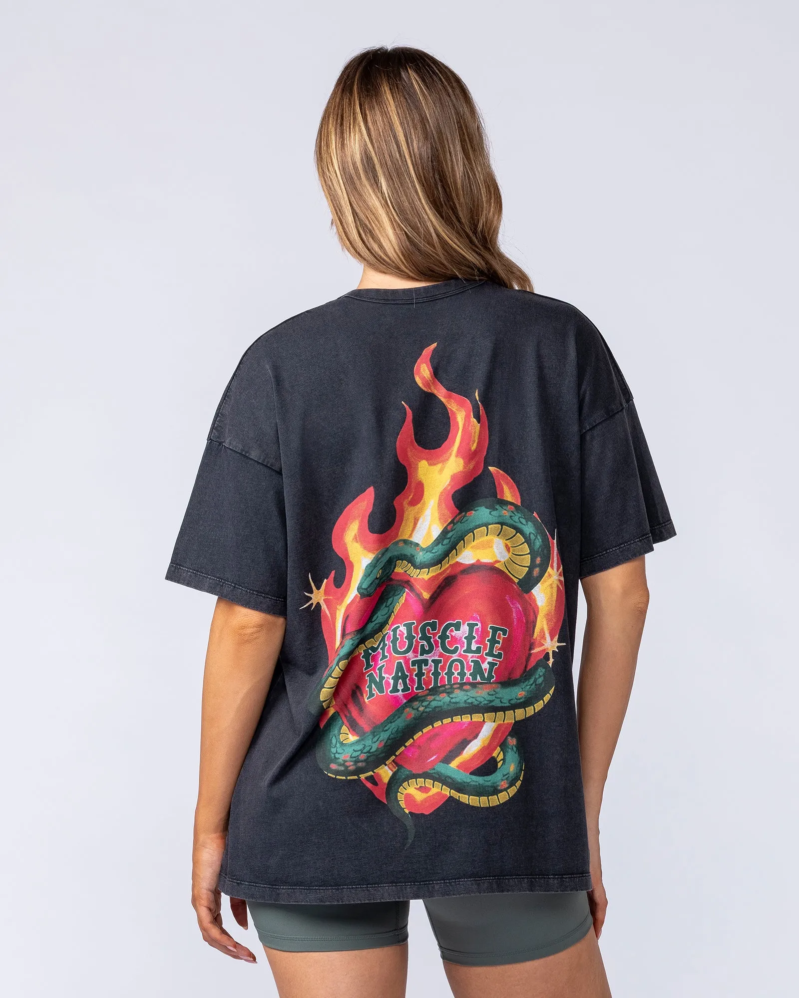Hearts On Fire Oversized Tee - Washed Black sold by Muscle Nation product image thumbnail 5