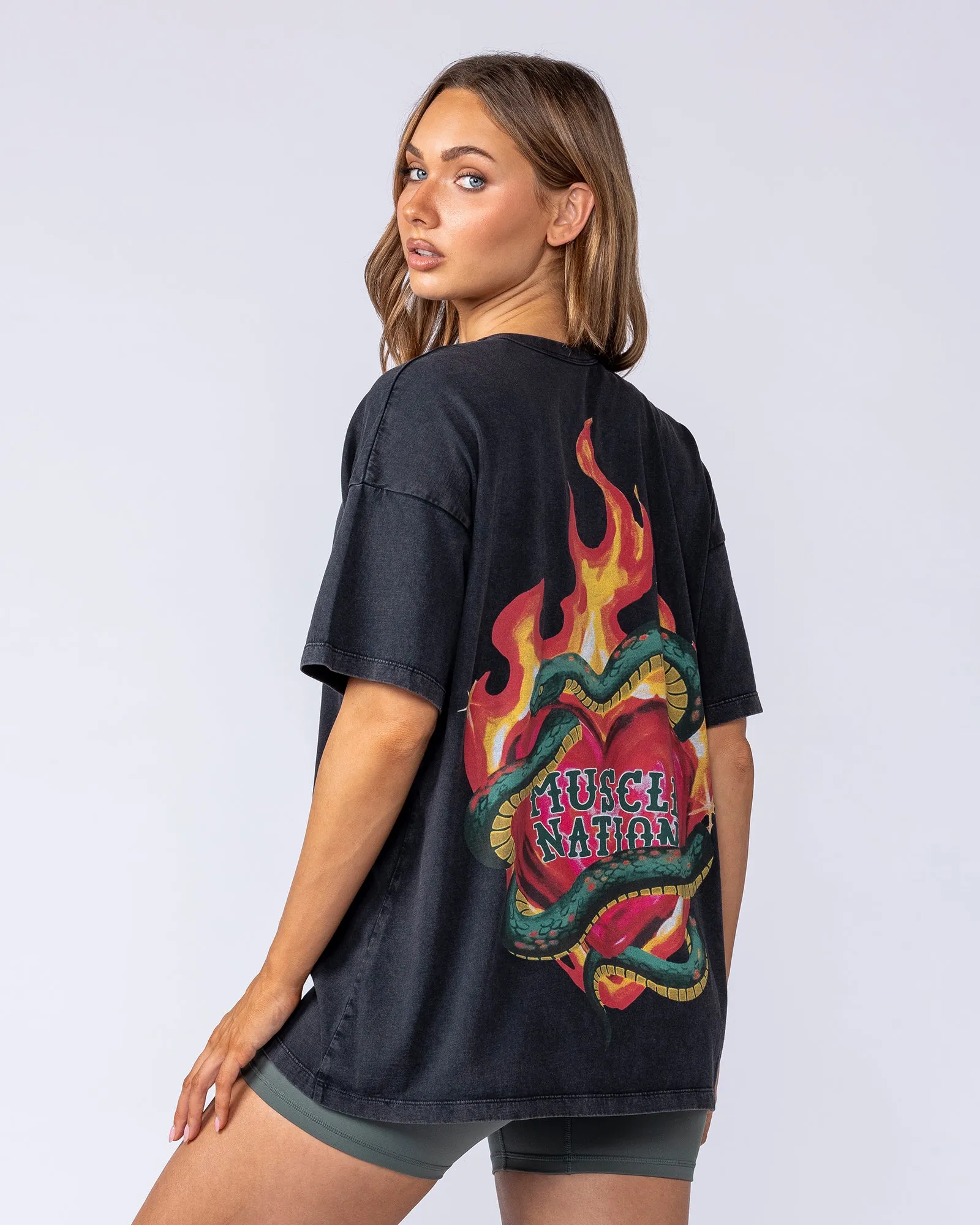 Hearts On Fire Oversized Tee - Washed Black sold by Muscle Nation product image thumbnail 3