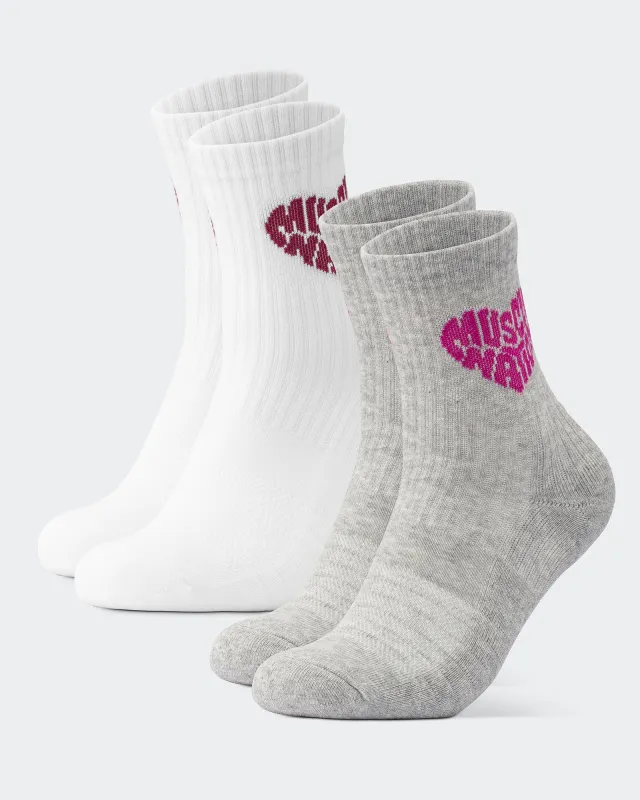 Womens Heart Crew Sock 2 pack - White  Grey Marl made by Muscle Nation
