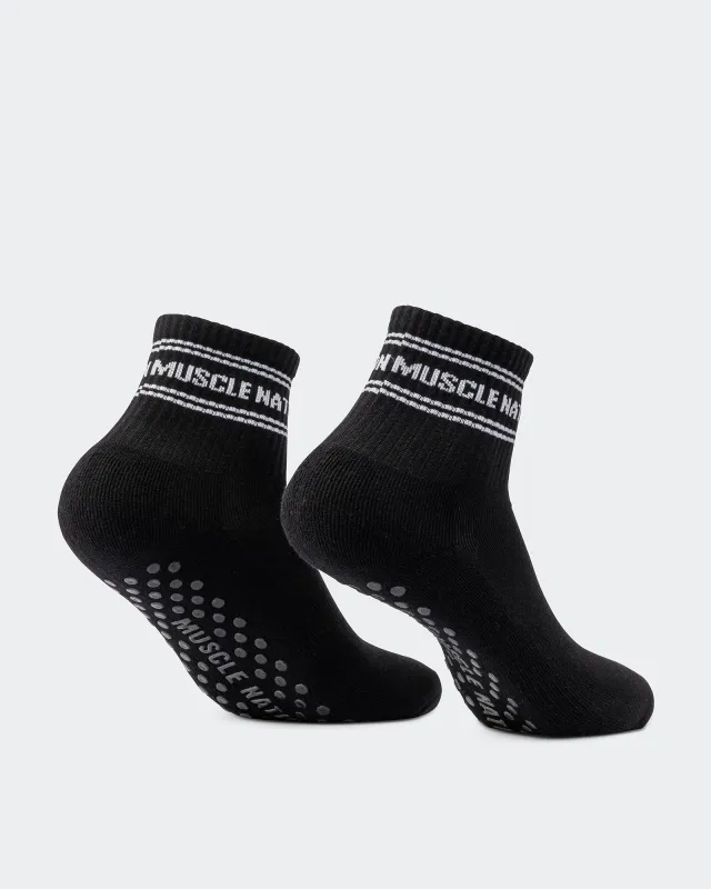 Quarter Crew Grip Socks - Black made by Muscle Nation