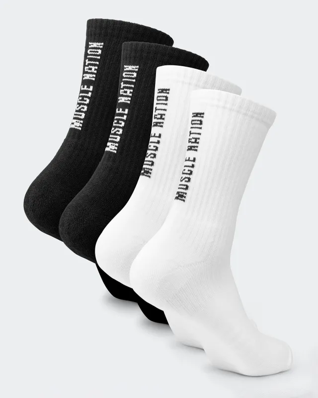 Mens Trainer Crew Sock 2 pack - Black White made by Muscle Nation
