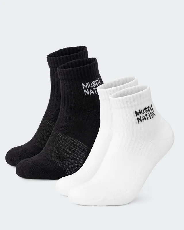 Womens Quarter Crew Socks 2 pack - Black / White made by Muscle Nation