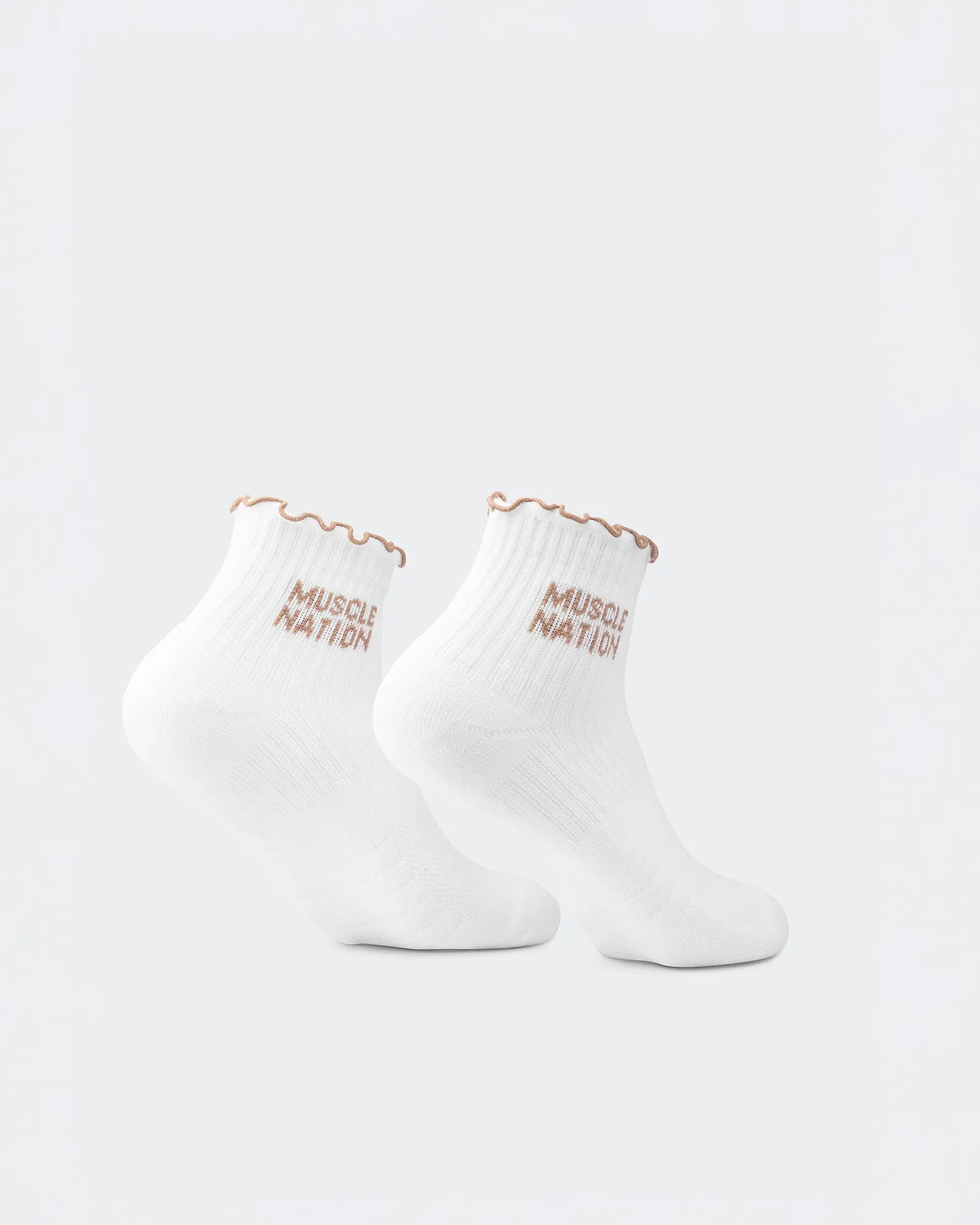 Ruffle Quarter Crew Socks - White / Stone sold by Muscle Nation product image thumbnail 3
