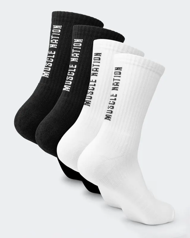 Mens Trainer Crew Socks 2 pack - Black / White made by Muscle Nation