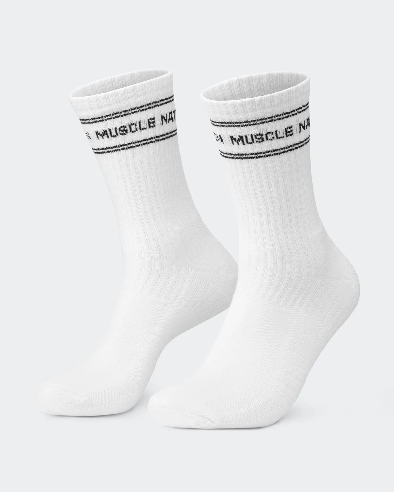 Mens Stripe Crew Socks 2 pack - White sold by Muscle Nation product image thumbnail 2