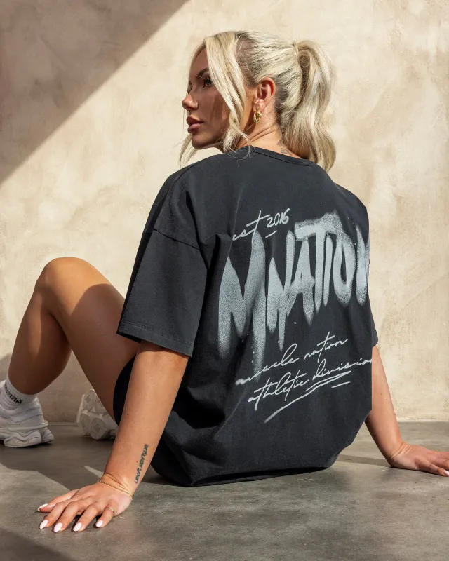 Mnation Athletic Oversized Tee - Washed Black made by Muscle Nation