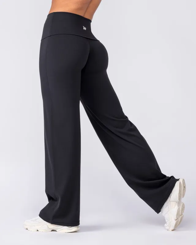 Aura Fold Over Straight Leg Leggings Regular - Black made by Muscle Nation