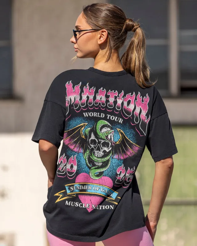 On Tour Oversized Tee - Washed Black made by Muscle Nation