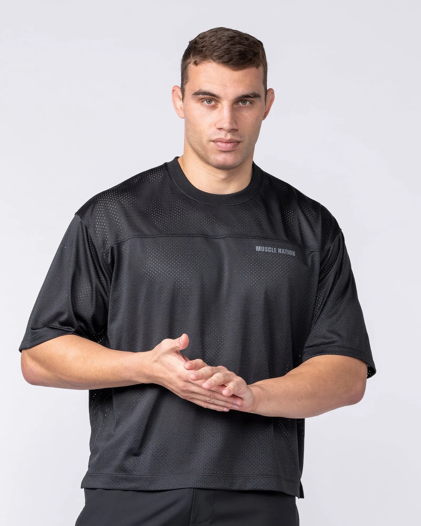 Mesh Boxy Cropped Oversized Tee - Black sold by Muscle Nation product image thumbnail 4