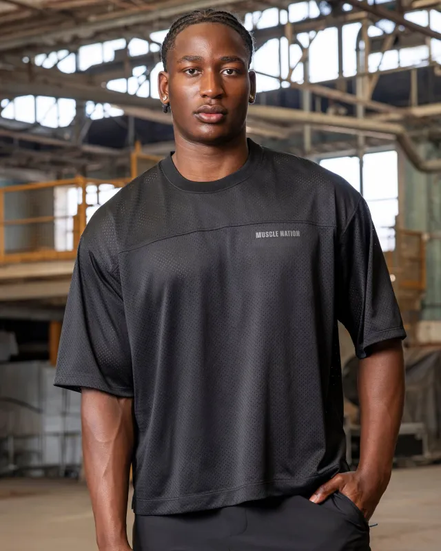 Mesh Boxy Cropped Oversized Tee - Black made by Muscle Nation