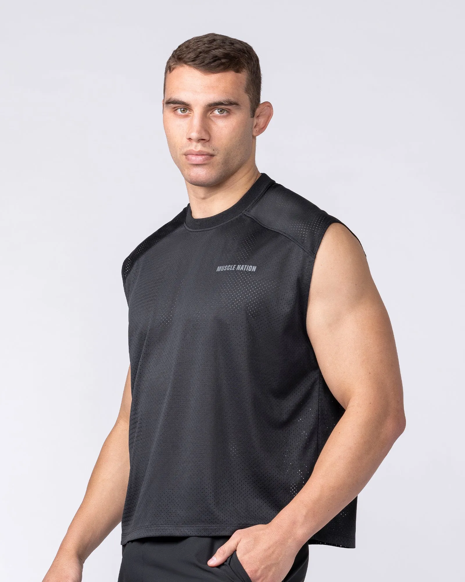 Mesh Boxy Cropped Muscle Tank - Black sold by Muscle Nation product image thumbnail 3