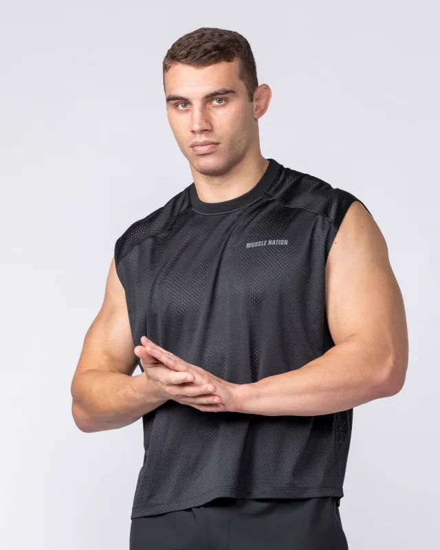 Mesh Boxy Cropped Muscle Tank - Black made by Muscle Nation