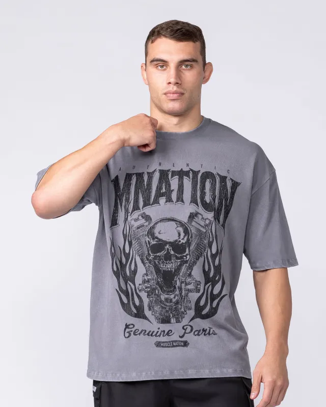 Iron Skull Oversized Tee - Washed Tornado made by Muscle Nation
