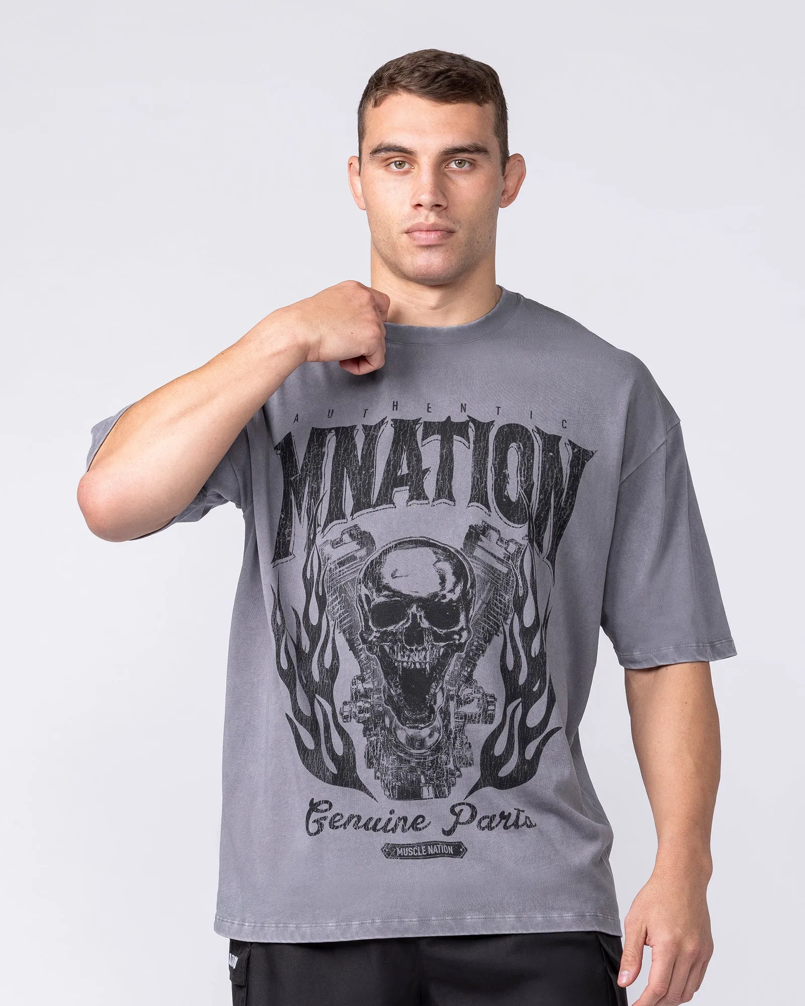Iron Skull Oversized Tee - Washed Tornado sold by Muscle Nation