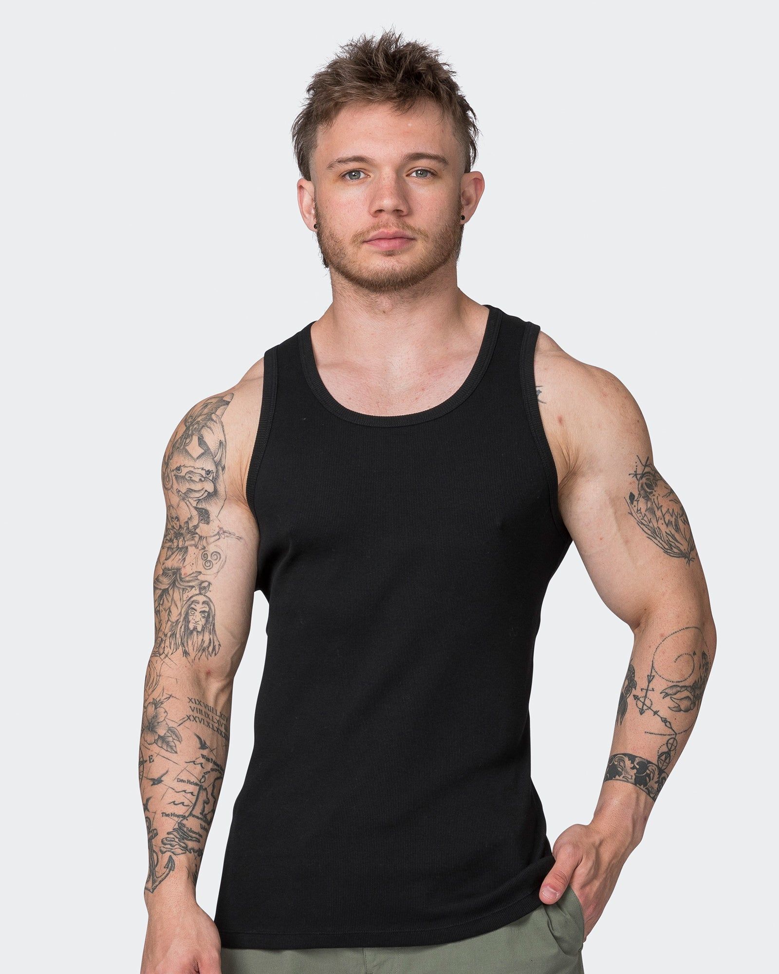 Classic Rib Fitted Training Tank - Black sold by Muscle Nation