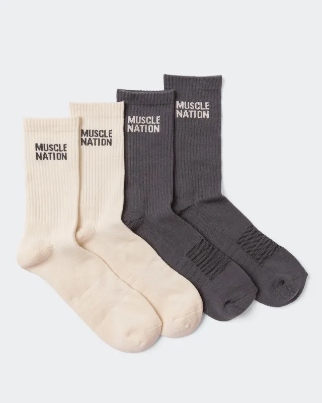 Mens Essential Crew Socks (2x Pack) - Charcoal / Dew sold by Muscle Nation