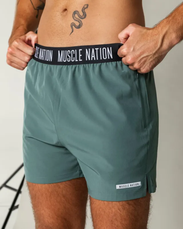 Level Up Training 4" Shorts - Olive Smoke sold by Muscle Nation