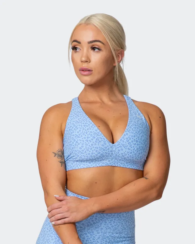 All-Star Deep V Bra - Periwinkle Mini Cheetah Print sold by Muscle Nation