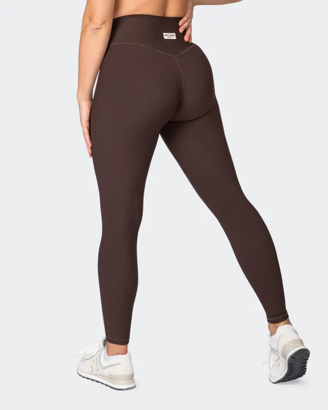 Zero Rise Rib Ankle Length Leggings - Cocoa (Silicone Logo) sold by Muscle Nation