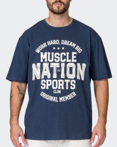 Mens Team MN Oversized Tee - Navy sold by Muscle Nation