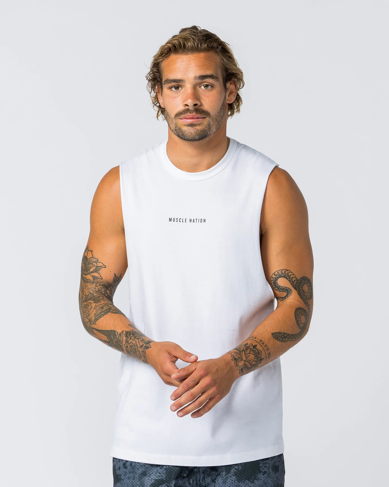 Ease Drop Arm Heavy Vintage Tank - Washed White sold by Muscle Nation