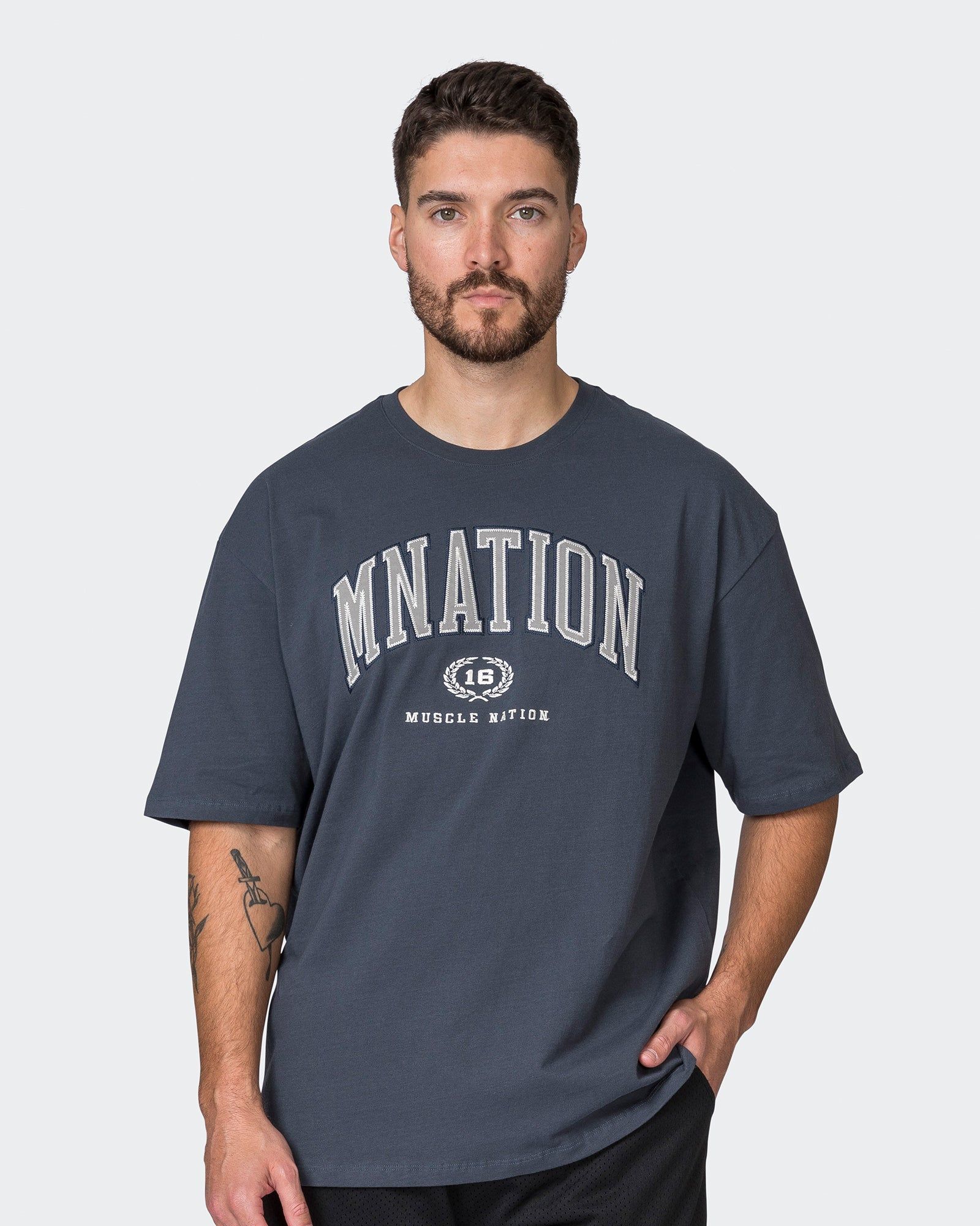 MN Varsity Oversized Tee - Thunder sold by Muscle Nation
