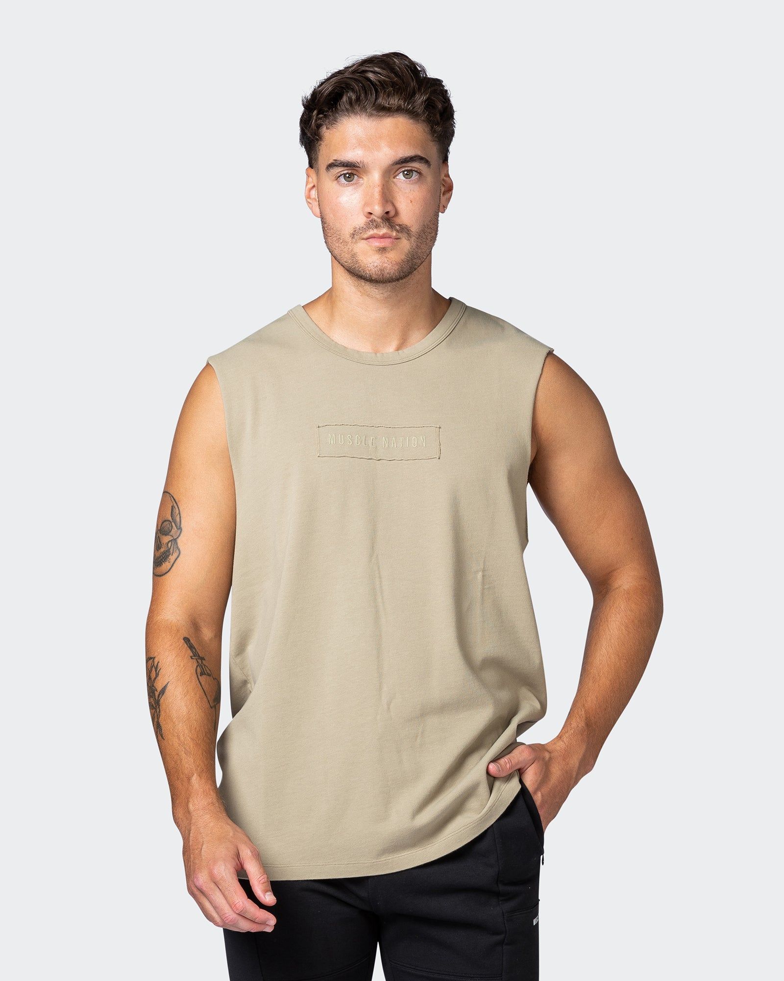 Vitalise Heavy Vintage Tank - Washed Pale Khaki sold by Muscle Nation product image thumbnail 2
