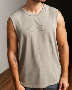 Vitalise Heavy Vintage Tank - Washed Pale Khaki sold by Muscle Nation