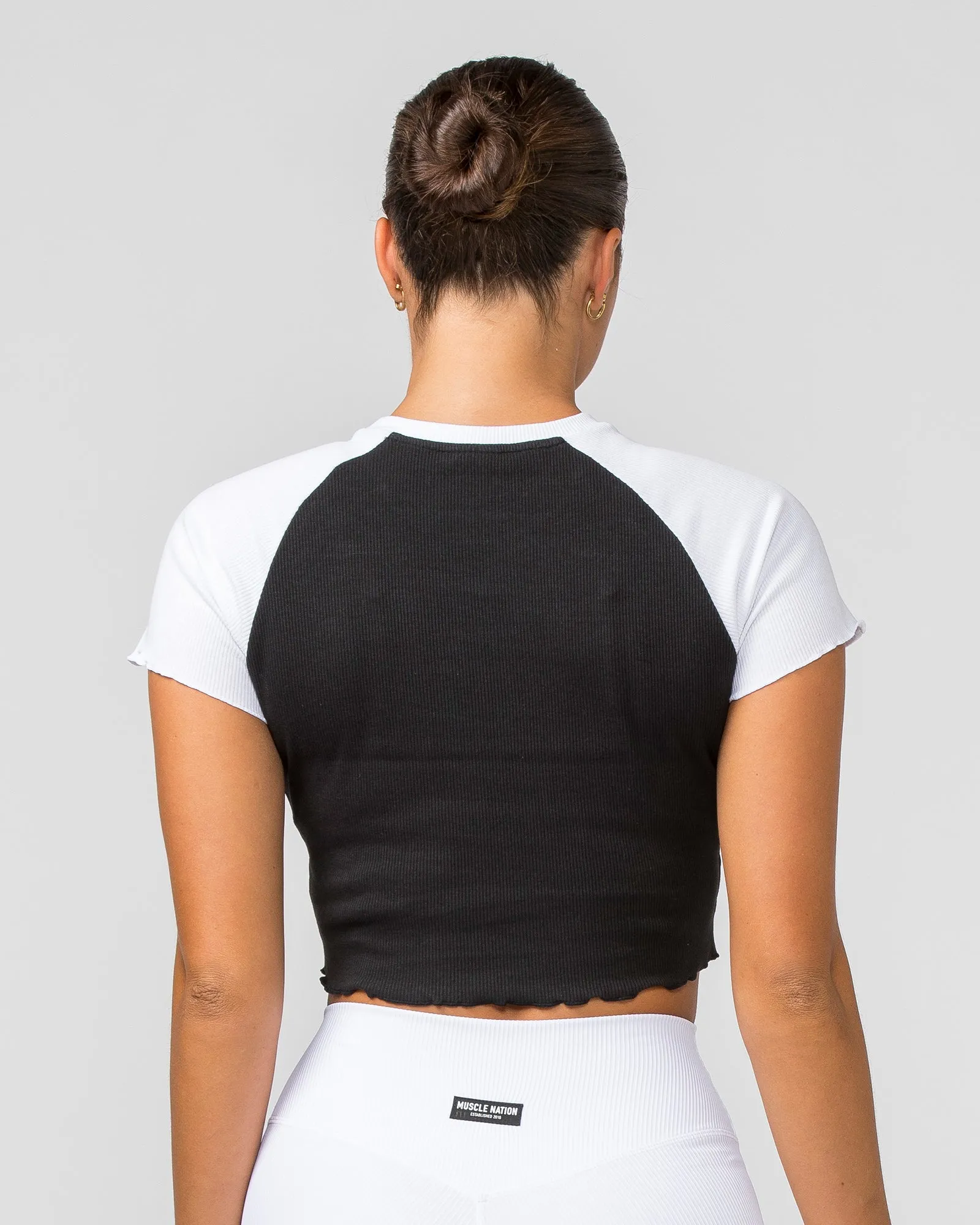 Dream Big Lettuce Hem Ribbed Tee - Black / White sold by Muscle Nation product image thumbnail 4