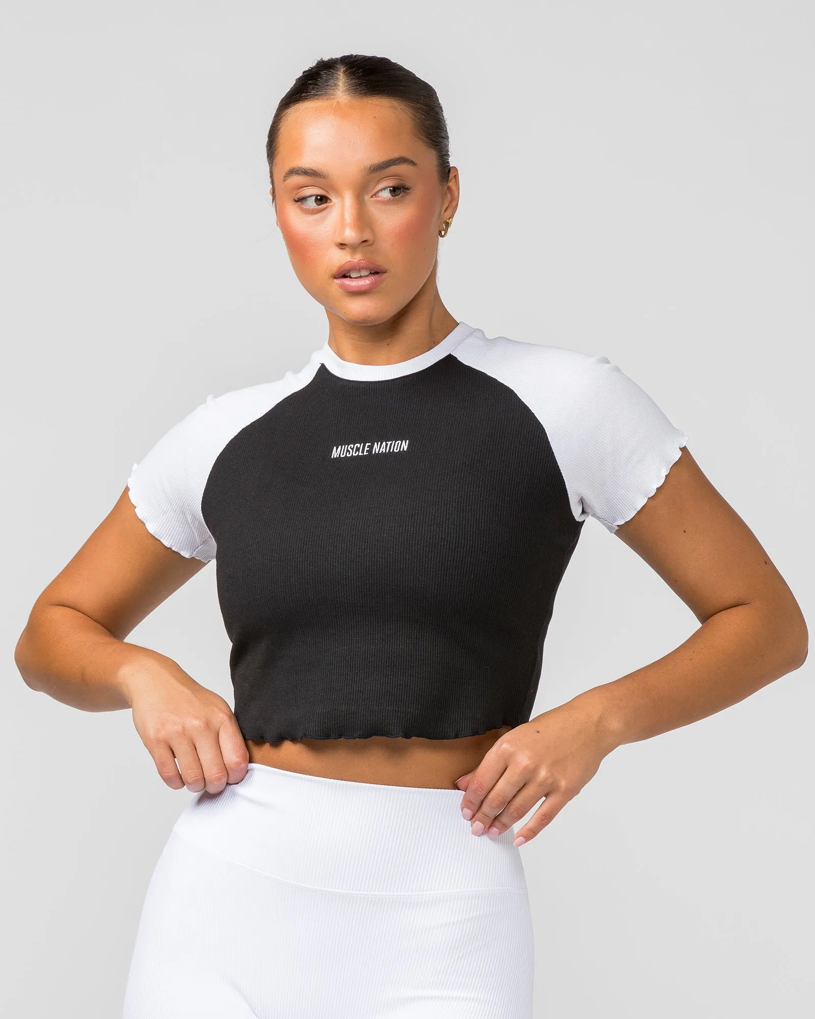 Dream Big Lettuce Hem Ribbed Tee - Black / White sold by Muscle Nation