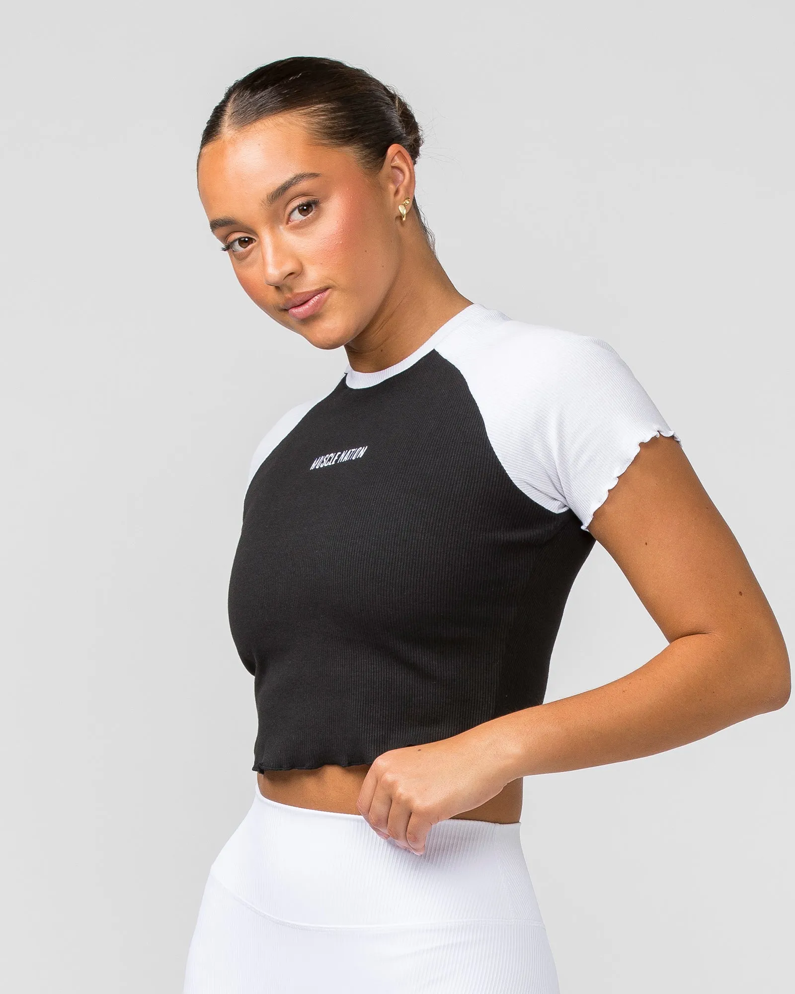 Dream Big Lettuce Hem Ribbed Tee - Black / White sold by Muscle Nation product image thumbnail 2