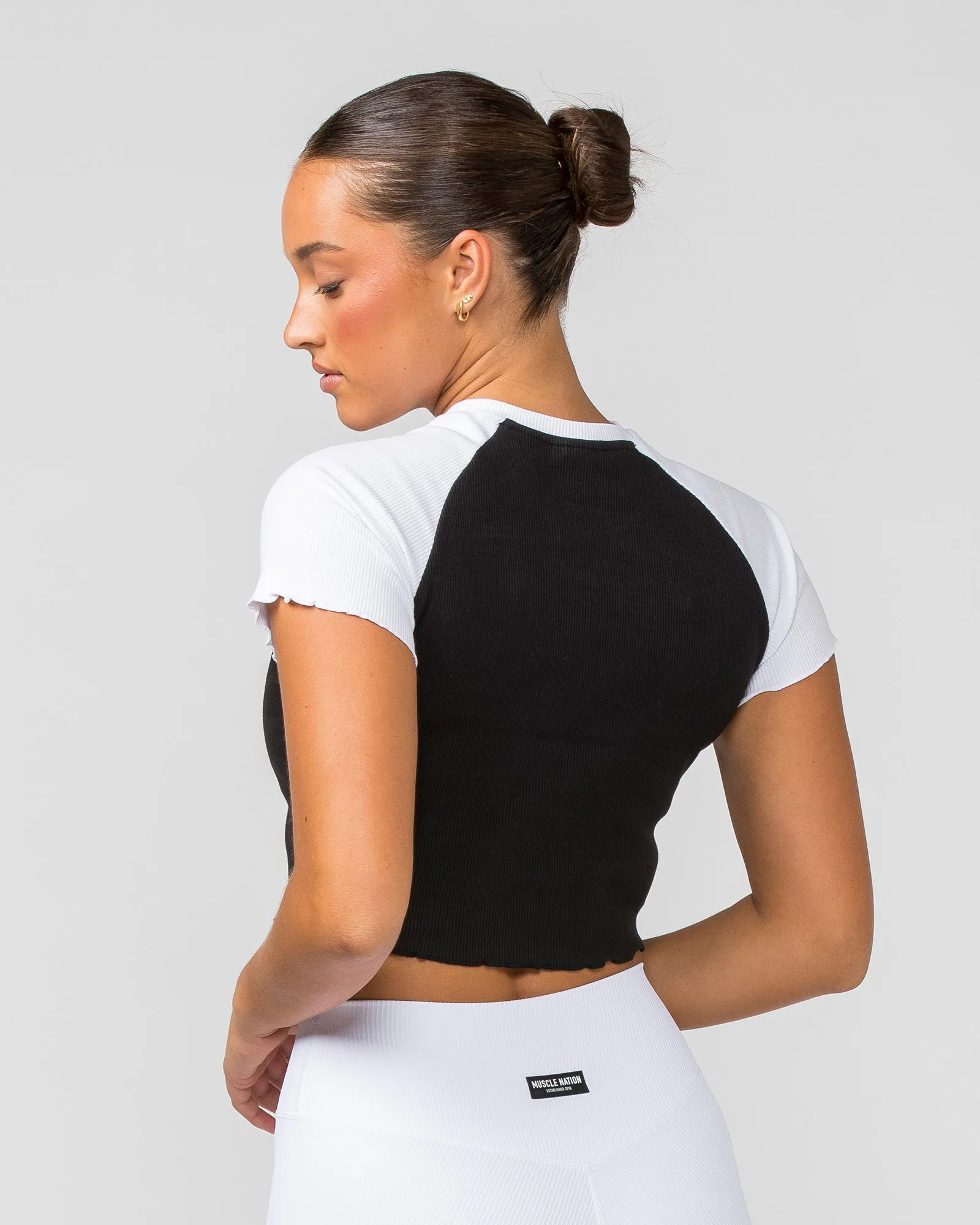 Dream Big Lettuce Hem Ribbed Tee - Black / White sold by Muscle Nation product image thumbnail 3