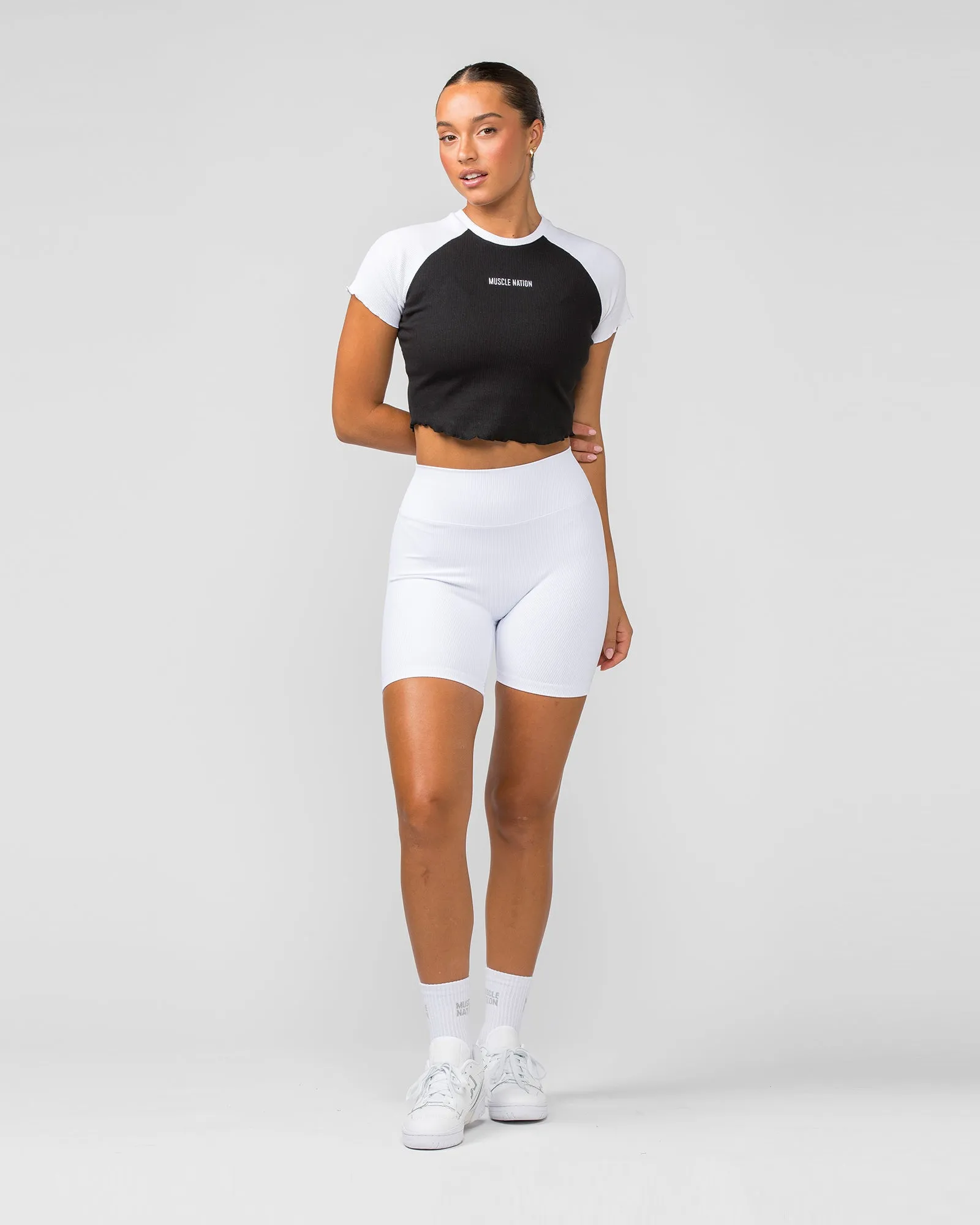 Dream Big Lettuce Hem Ribbed Tee - Black / White sold by Muscle Nation product image thumbnail 5