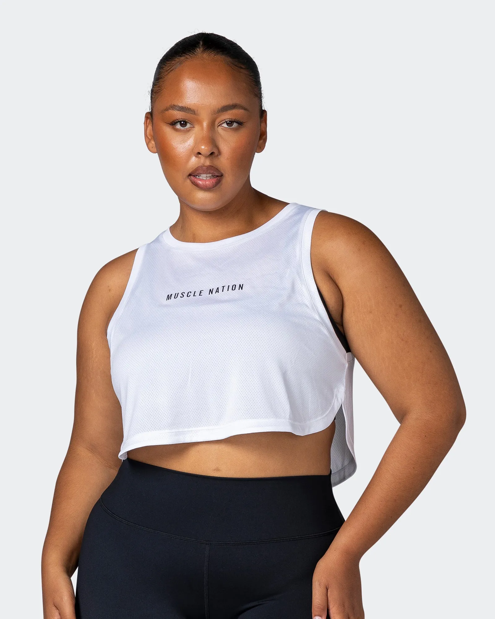 Limitless Cropped Training Tank - White sold by Muscle Nation