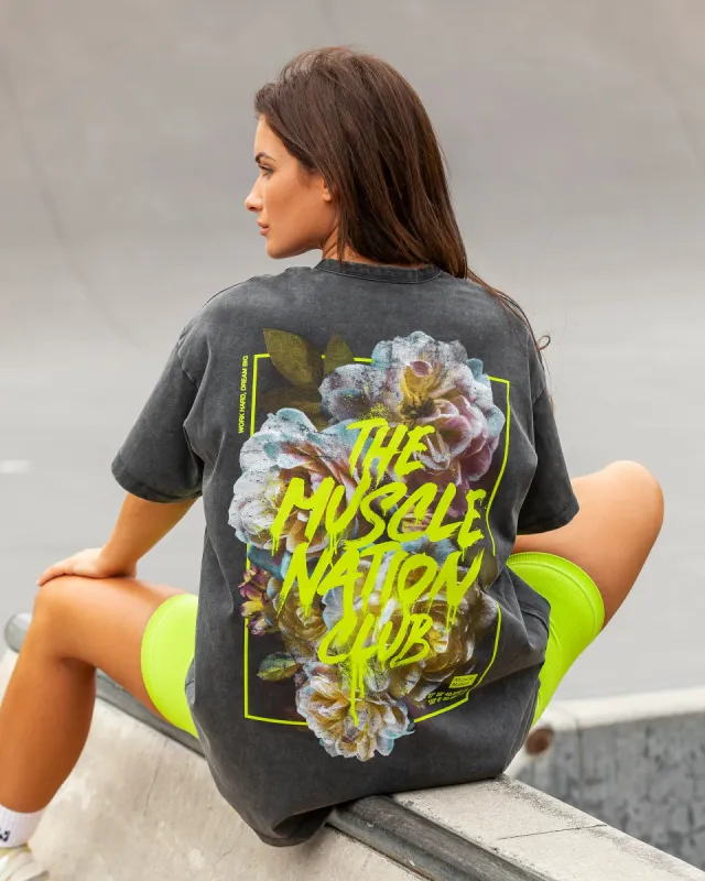 Womens Neon Rose Vintage Tee - Washed Black sold by Muscle Nation