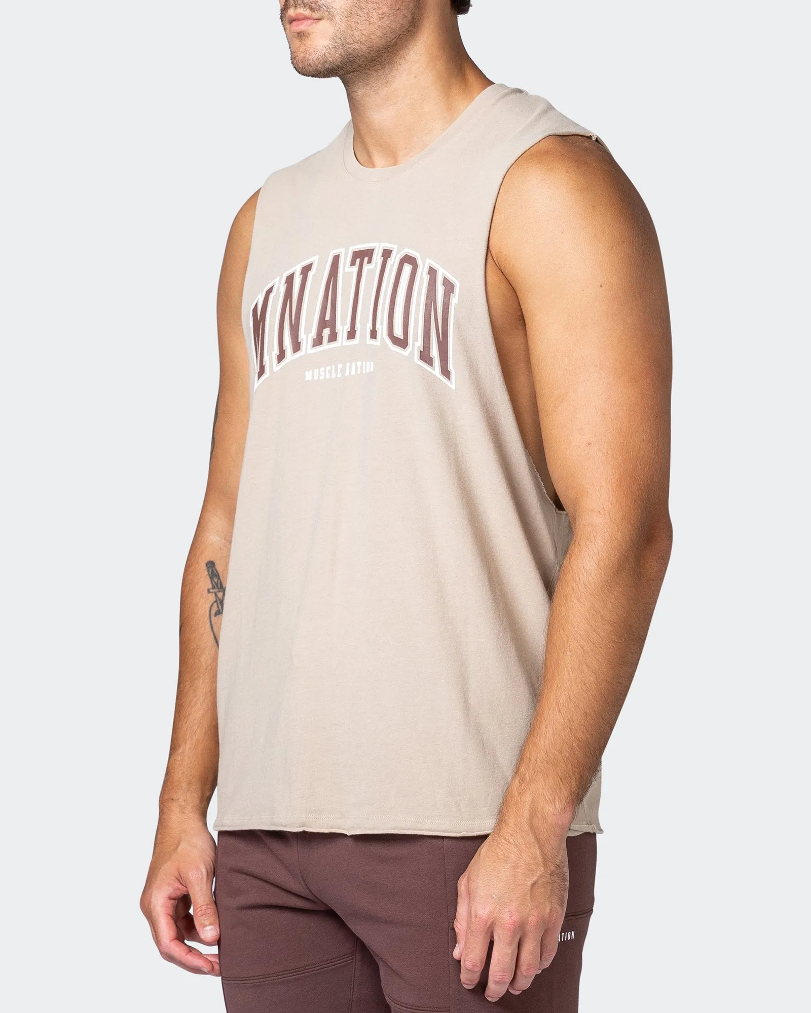 MNation Varsity Drop Arm Vintage Tank - Washed Bone sold by Muscle Nation product image thumbnail 3