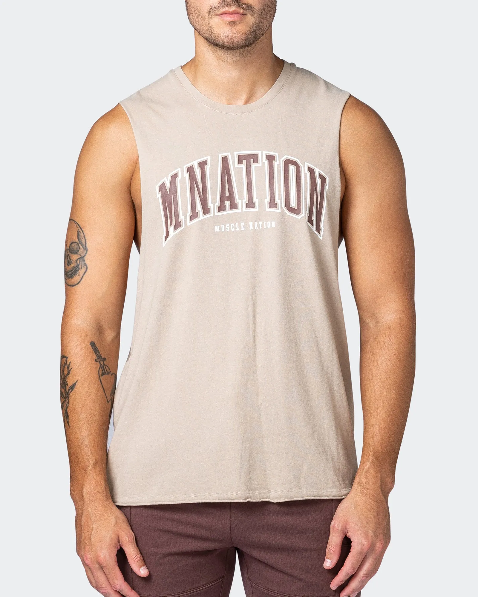 MNation Varsity Drop Arm Vintage Tank - Washed Bone sold by Muscle Nation product image thumbnail 2