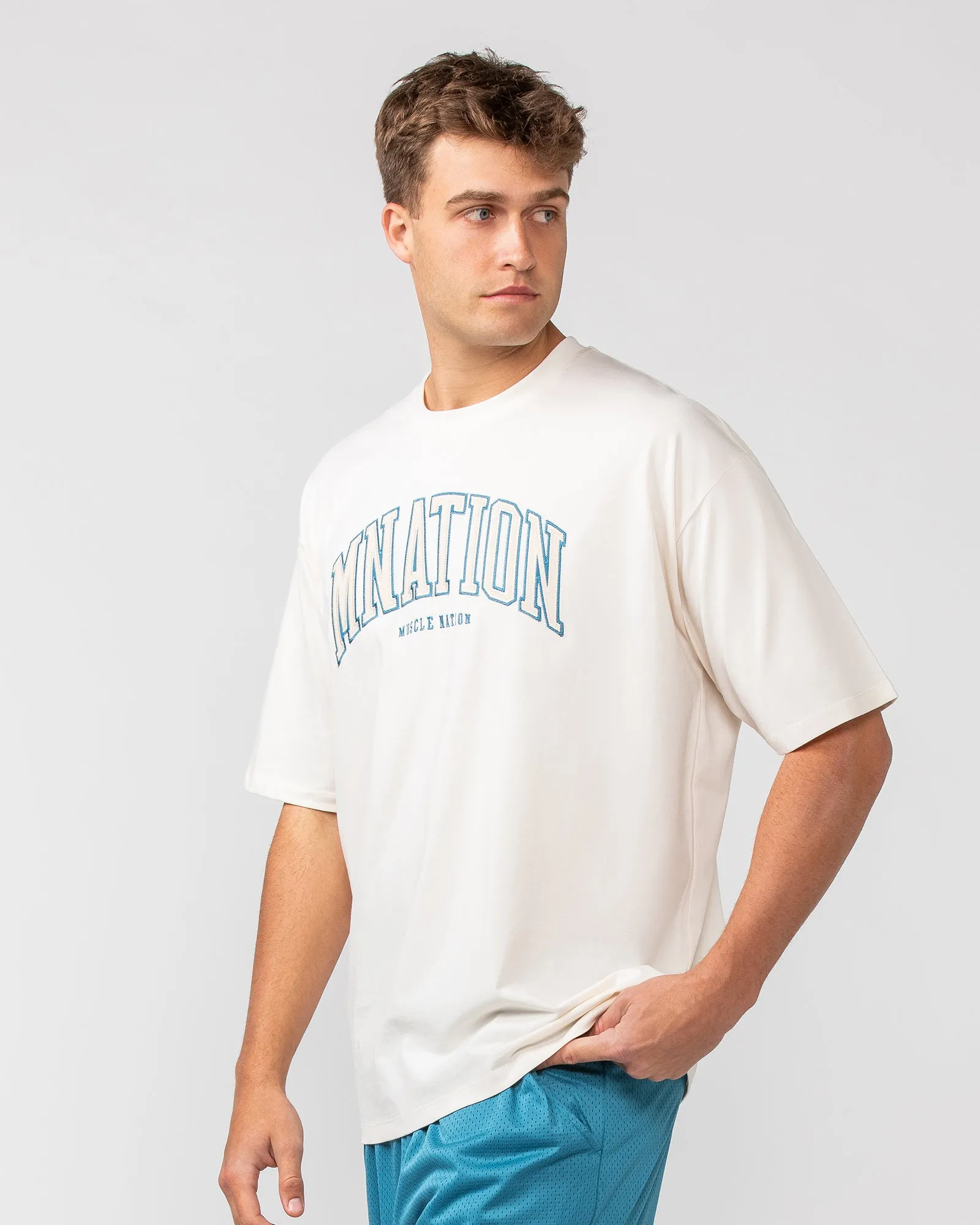 Varsity Oversized Tee - Travertine sold by Muscle Nation product image thumbnail 2