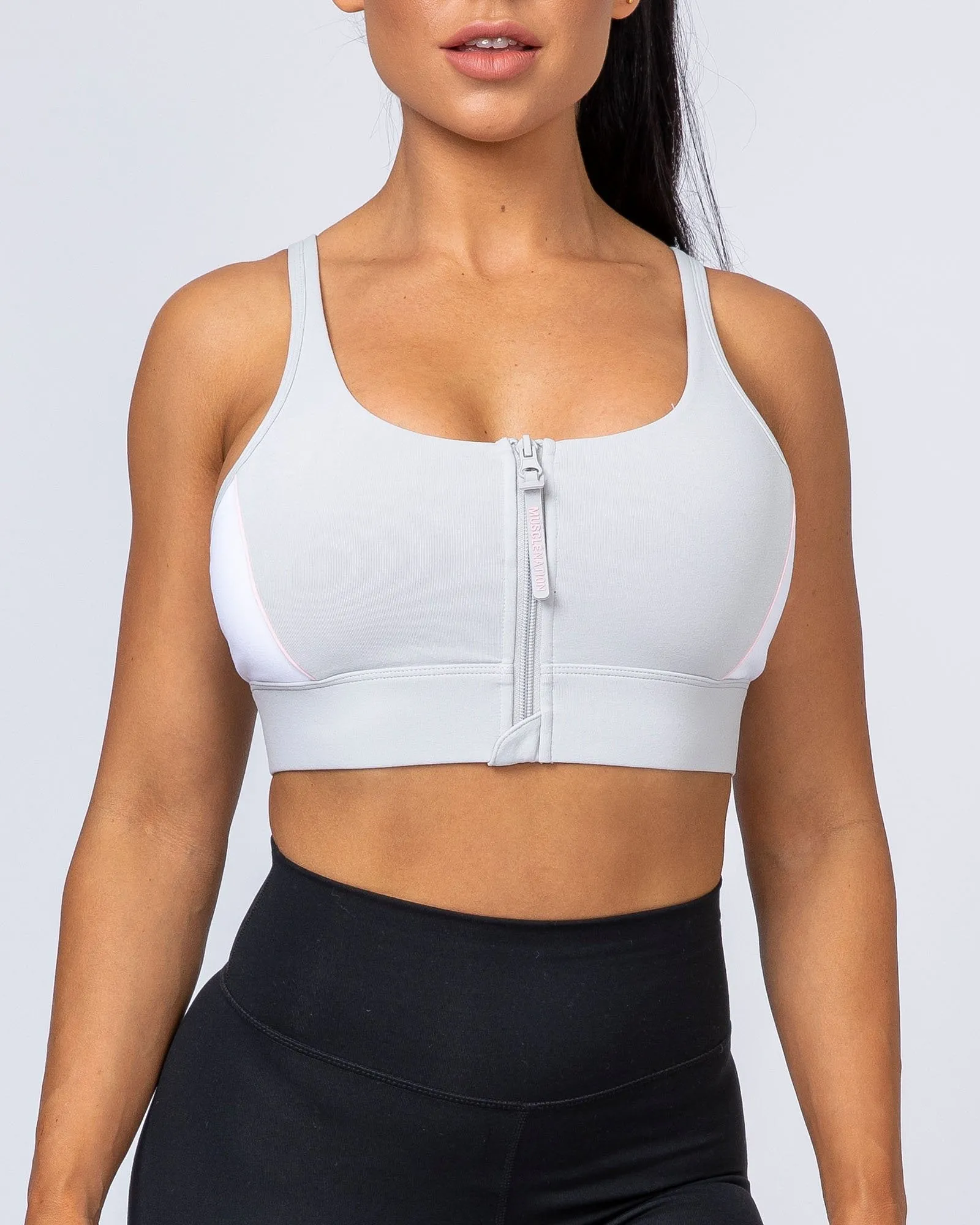 Locked & Loaded Bra - Grey/White sold by Muscle Nation