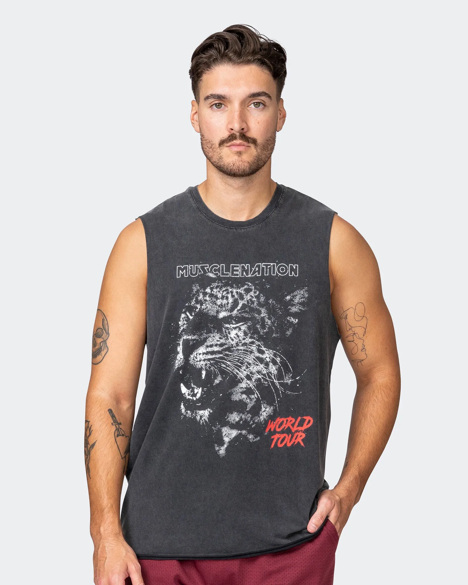 Leopard Vintage Tank - Washed Black sold by Muscle Nation