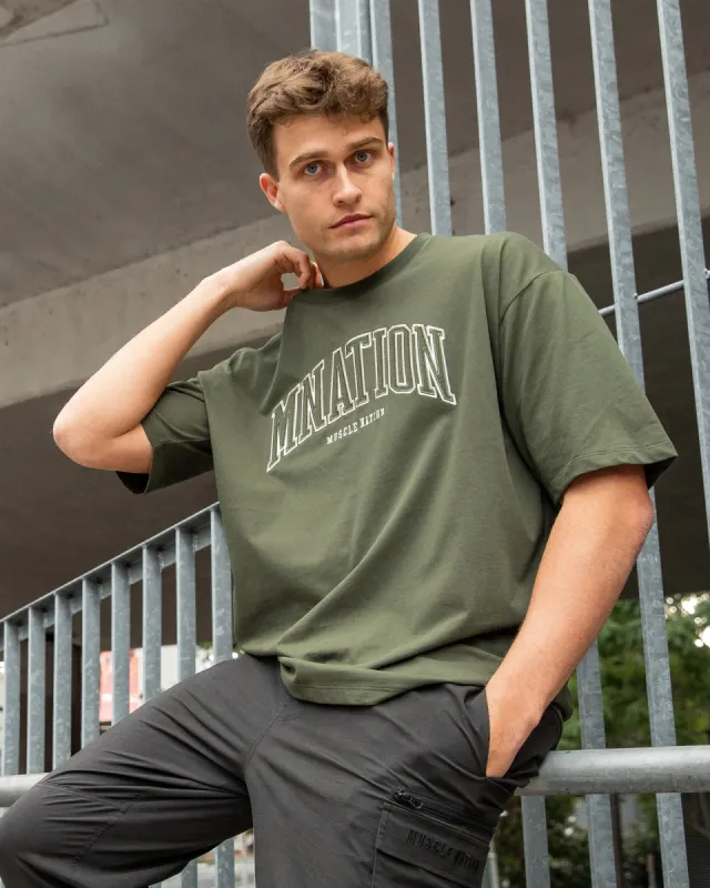 Varsity Oversized Tee - Dark Khaki sold by Muscle Nation